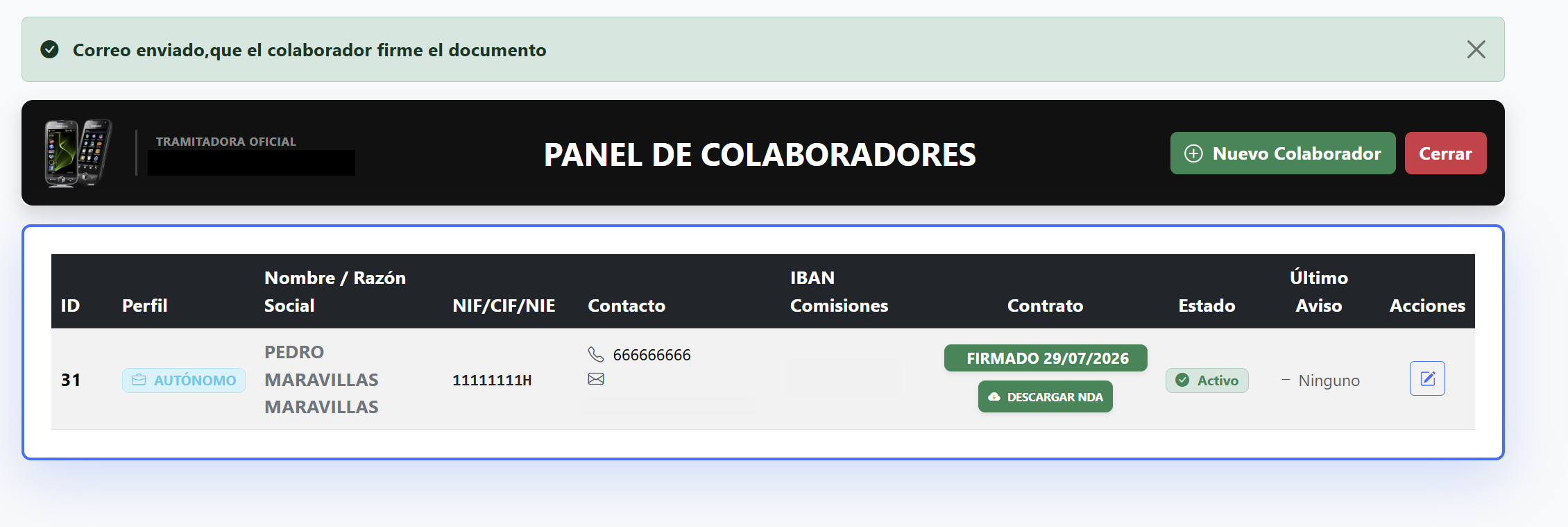 Gestión de colaboradores y contratos