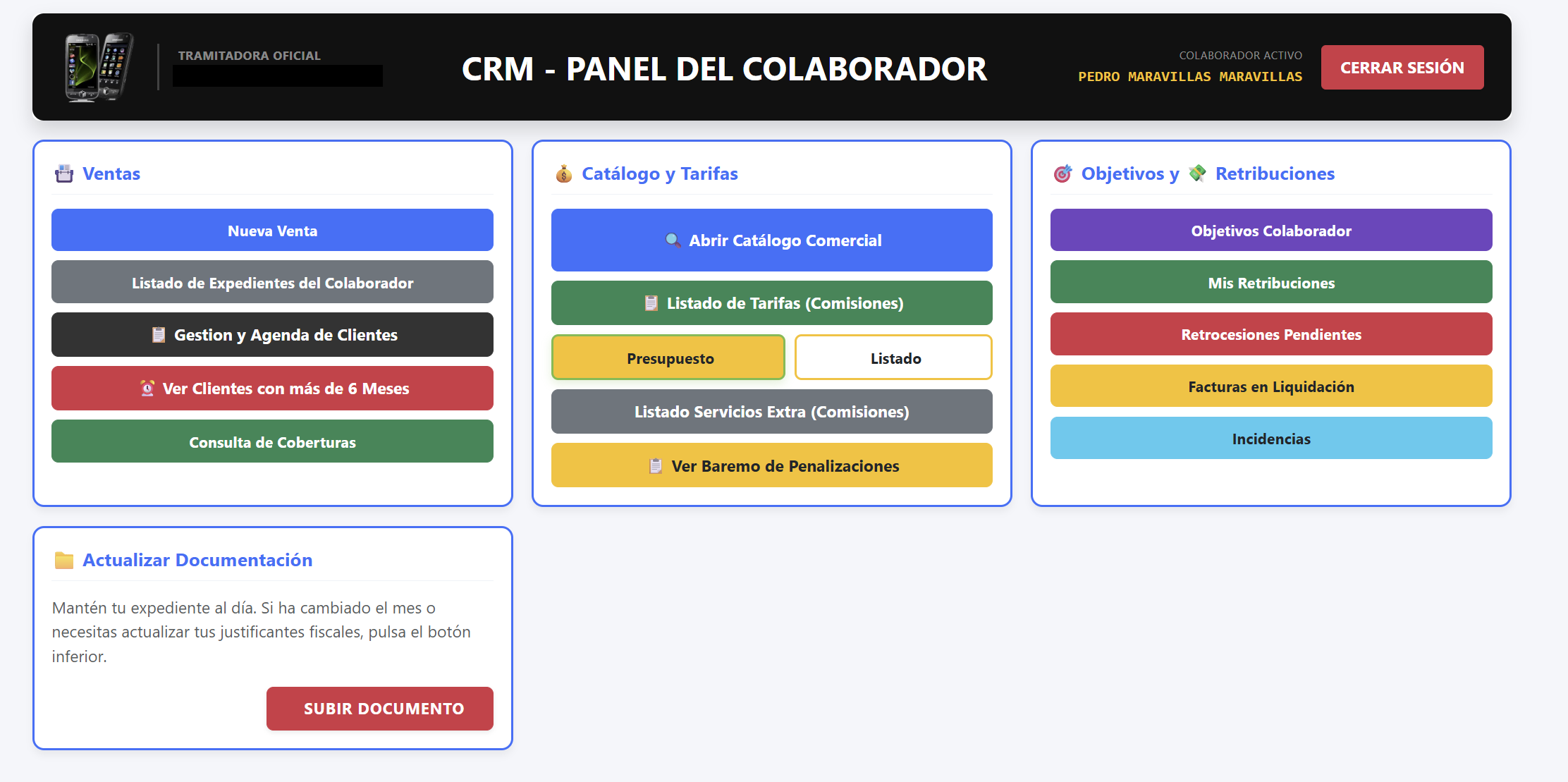 Panel privado del colaborador